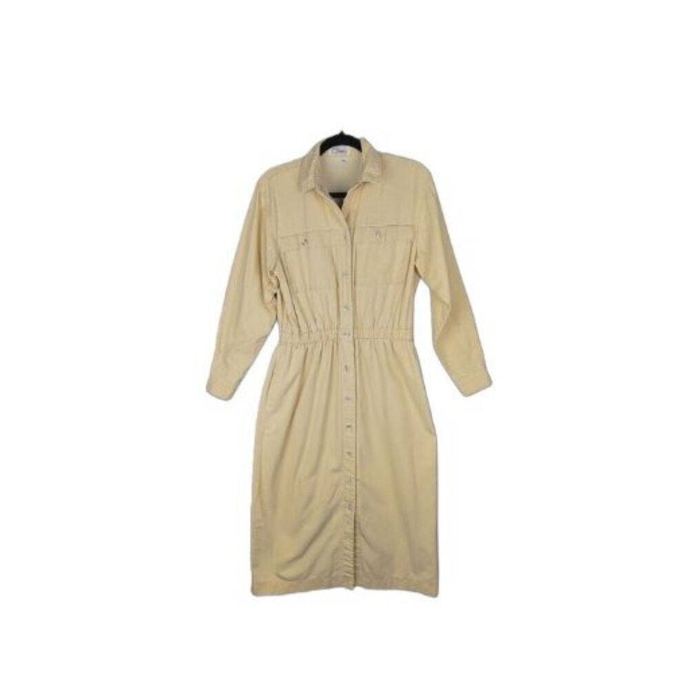 Norm Thompson Shirt Dress Cream 8P Vintage Cotton Midi Coastal Grandmother